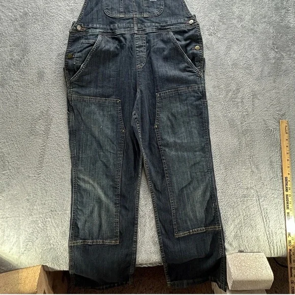 Carhartt Womens Denim Bib Overalls Dark Wash Double Front 102443 L 12/14 Regular - Picture 2 of 11